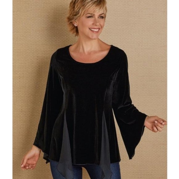 Soft Surroundings Tops - Soft Surroundings Black Velvet Bell Sleeve Blouse